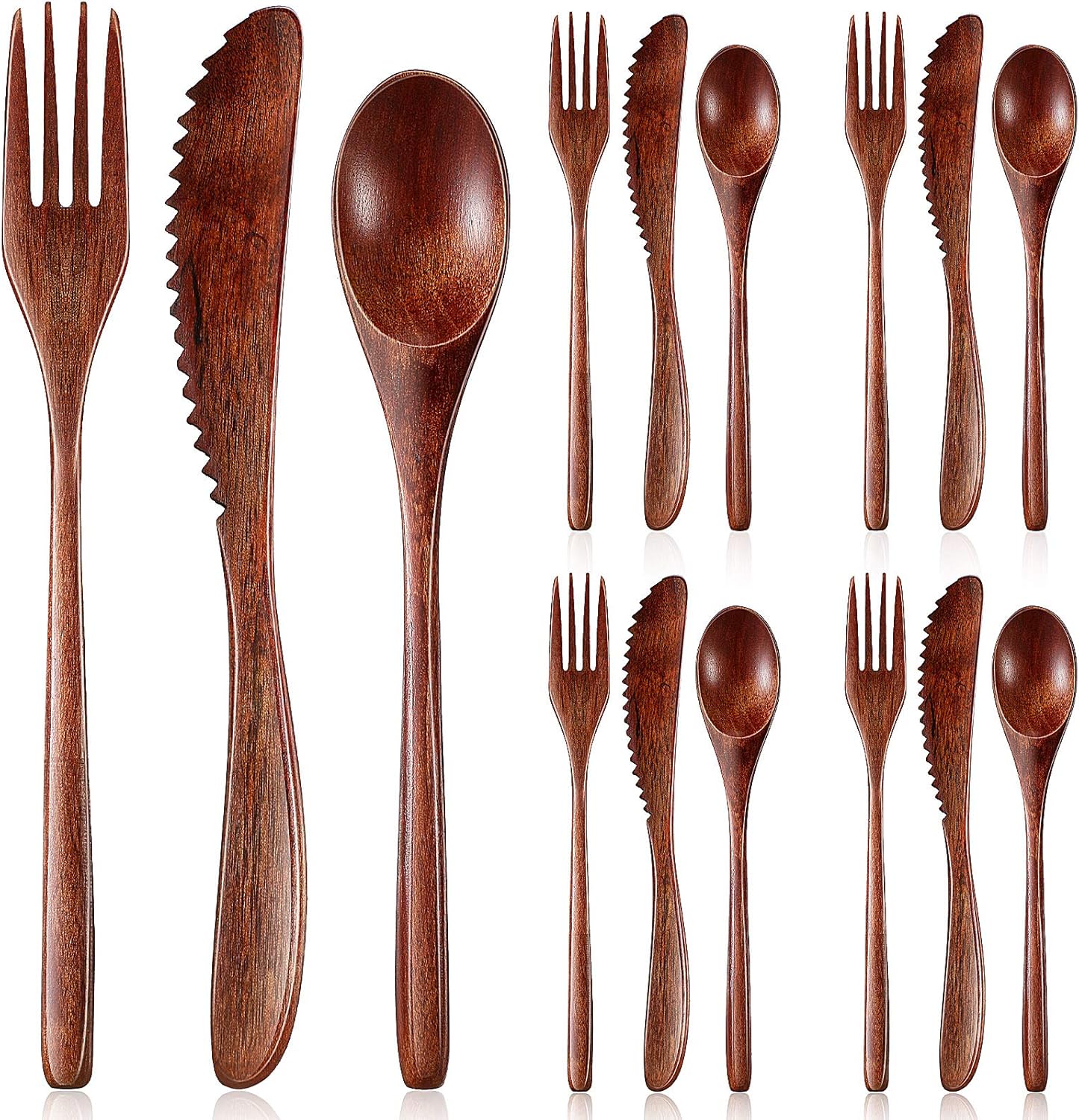 12 Pcs Wooden Utensils for Eating Wooden Spoon Fork Knife Cutlery Set Kitchen Wood Dinner Flatware Tableware V1258-DP02-C-290