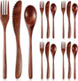12 Pcs Wooden Utensils for Eating Wooden Spoon Fork Knife Cutlery Set Kitchen Wood Dinner Flatware Tableware V1258-DP02-C-290