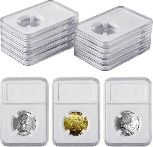 10-Pack 24mm Coin Slab Display Holder, Clear Acrylic Storage Case for Liberty, Barber, Standing Liberty and V1258-DP02-C-2903