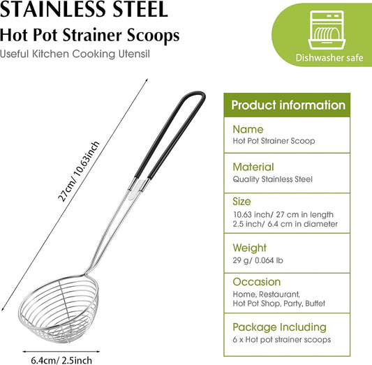 6 Pieces Hot Pot Kit Strainer Scoops Stainless Steel 2.5 Inch Mini Spider Strainer Skimmer Pasta Mesh Spoon V1258-DP02-C-292