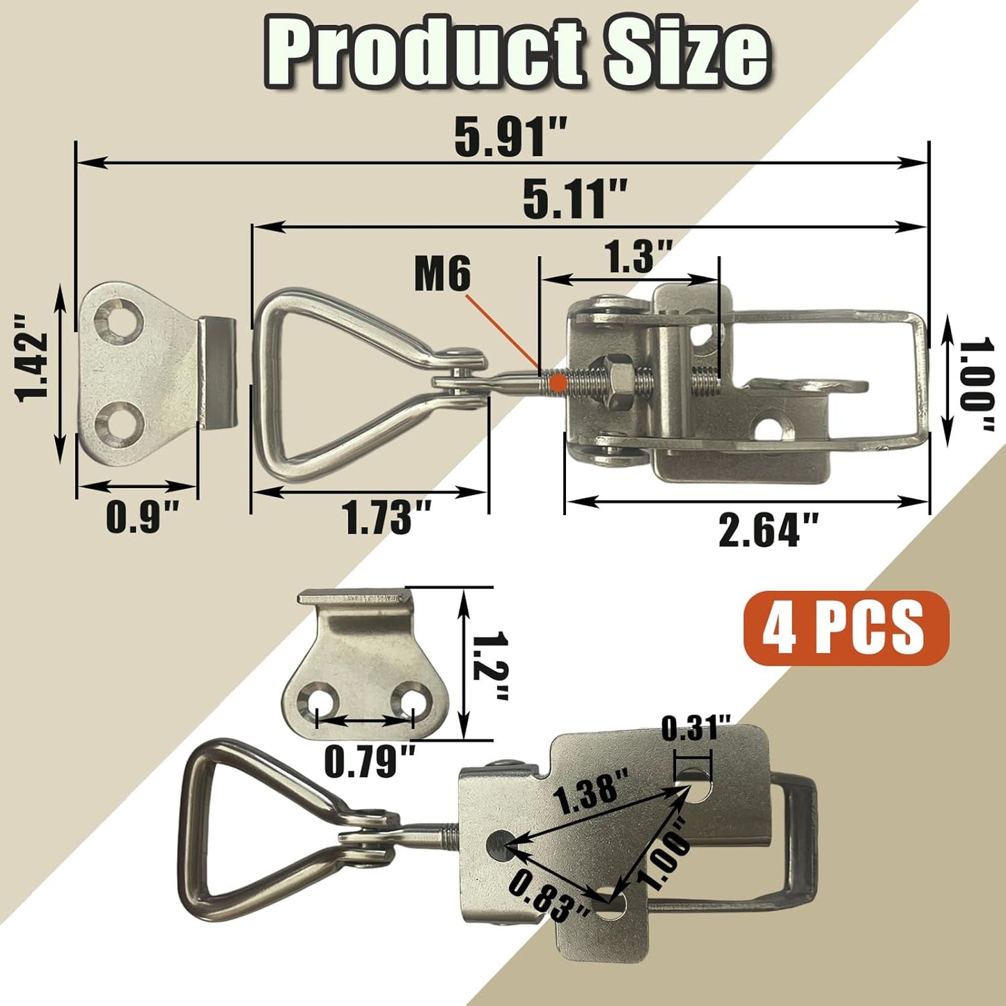 4PCS Thickened Stainless Steel Toggle Latch Clamp Adjustable Heavy Duty Pull Hasp Latches Toggle Latch Clamp V1258-DP02-C-2949