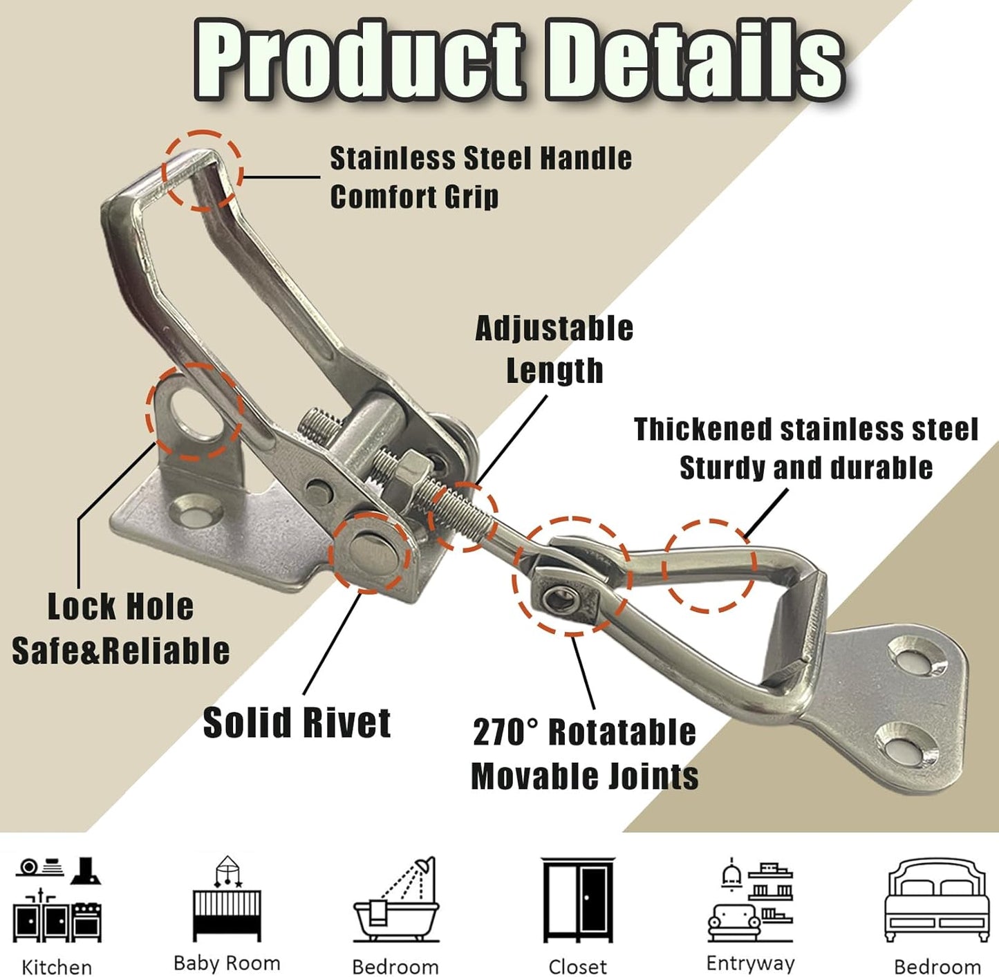 4PCS Thickened Stainless Steel Toggle Latch Clamp Adjustable Heavy Duty Pull Hasp Latches Toggle Latch Clamp V1258-DP02-C-2949