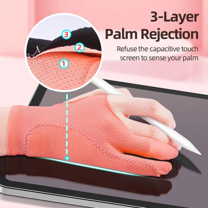Artist Drawing Glove 3-Layer Palm Rejection [2 Pack Black and Pink] V1258-DP02-C-2959