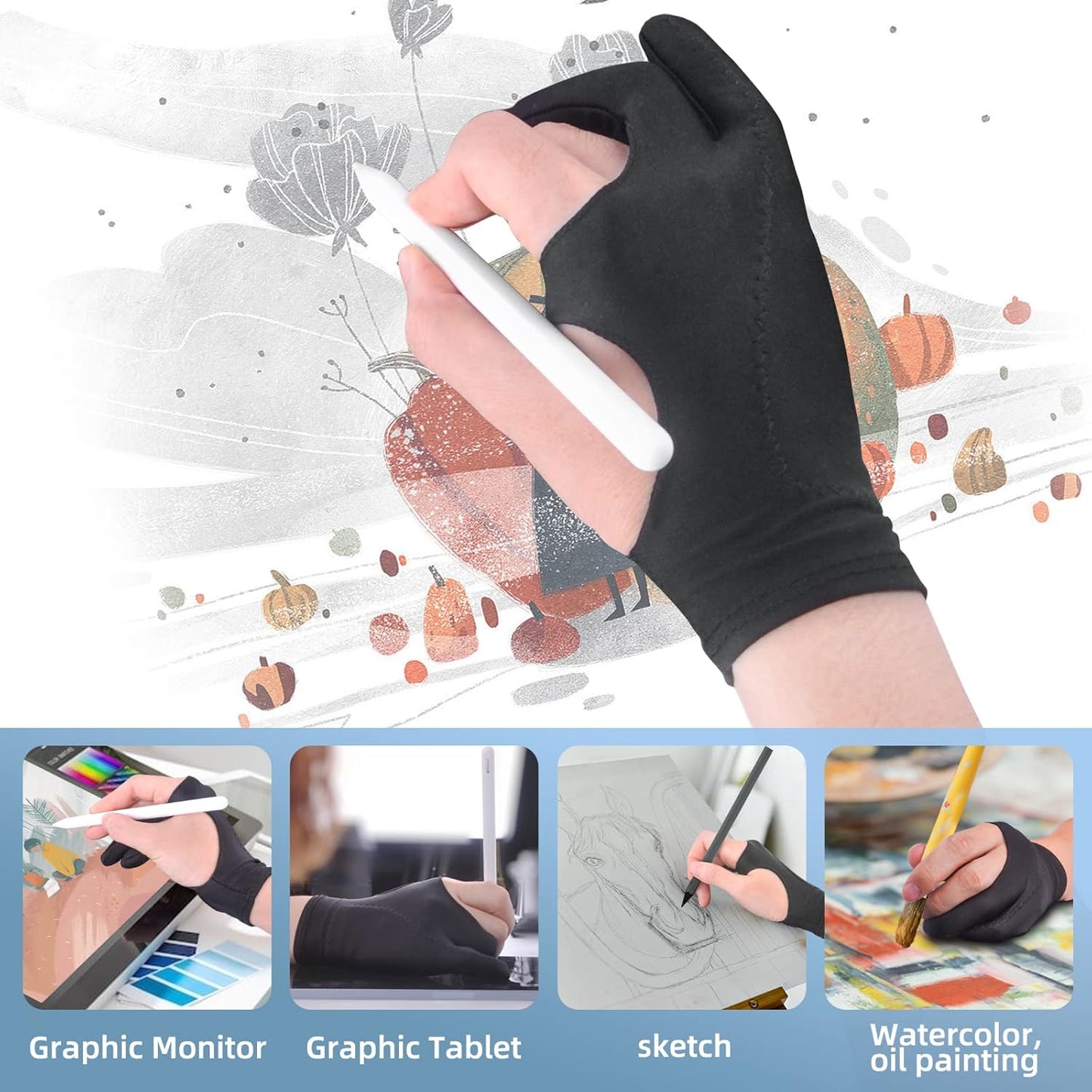Artist Drawing Glove 3-Layer Palm Rejection [2 Pack Black and Pink] V1258-DP02-C-2959