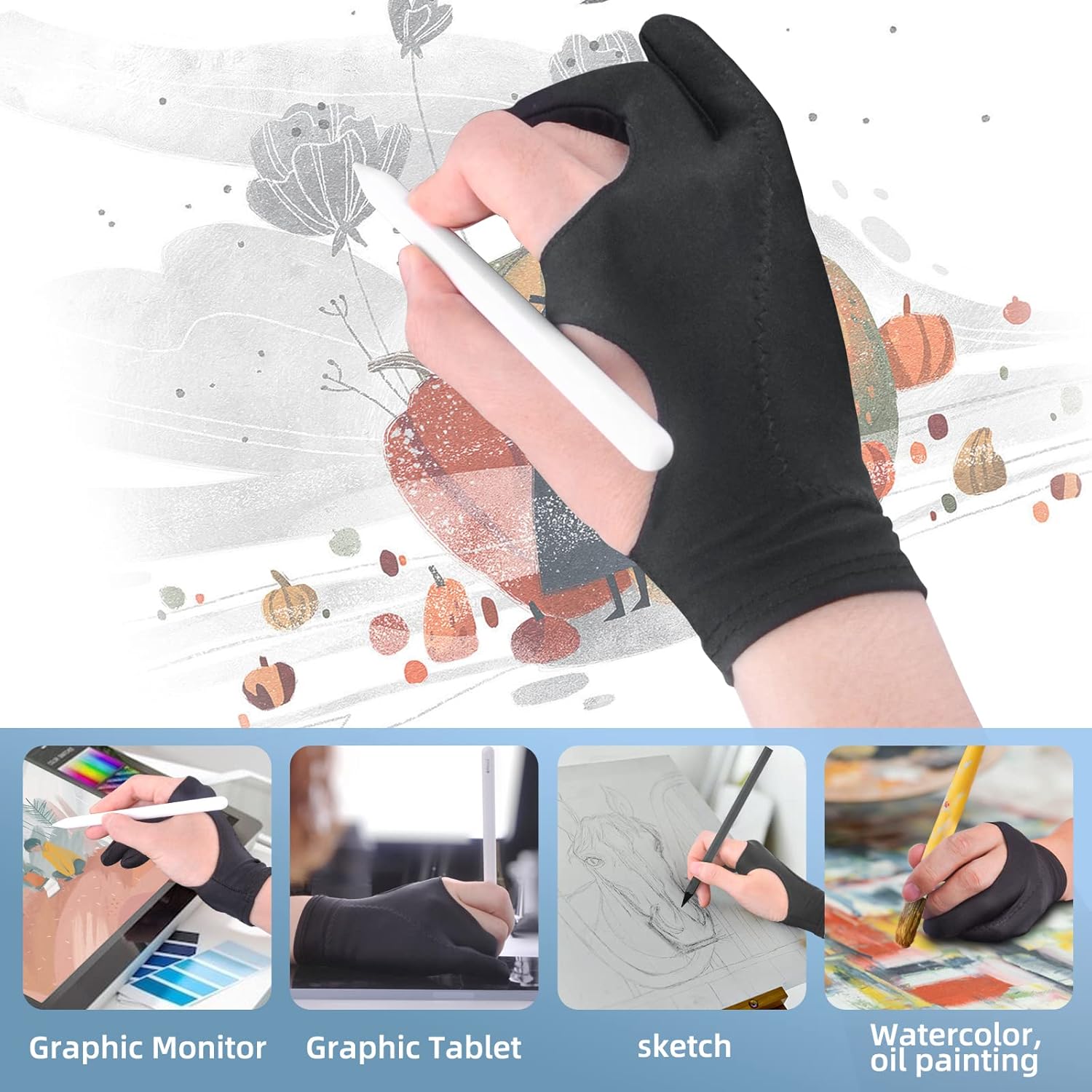 Artist Drawing Glove 3-Layer Palm Rejection [2 Pack Black and Pink] V1258-DP02-C-2959