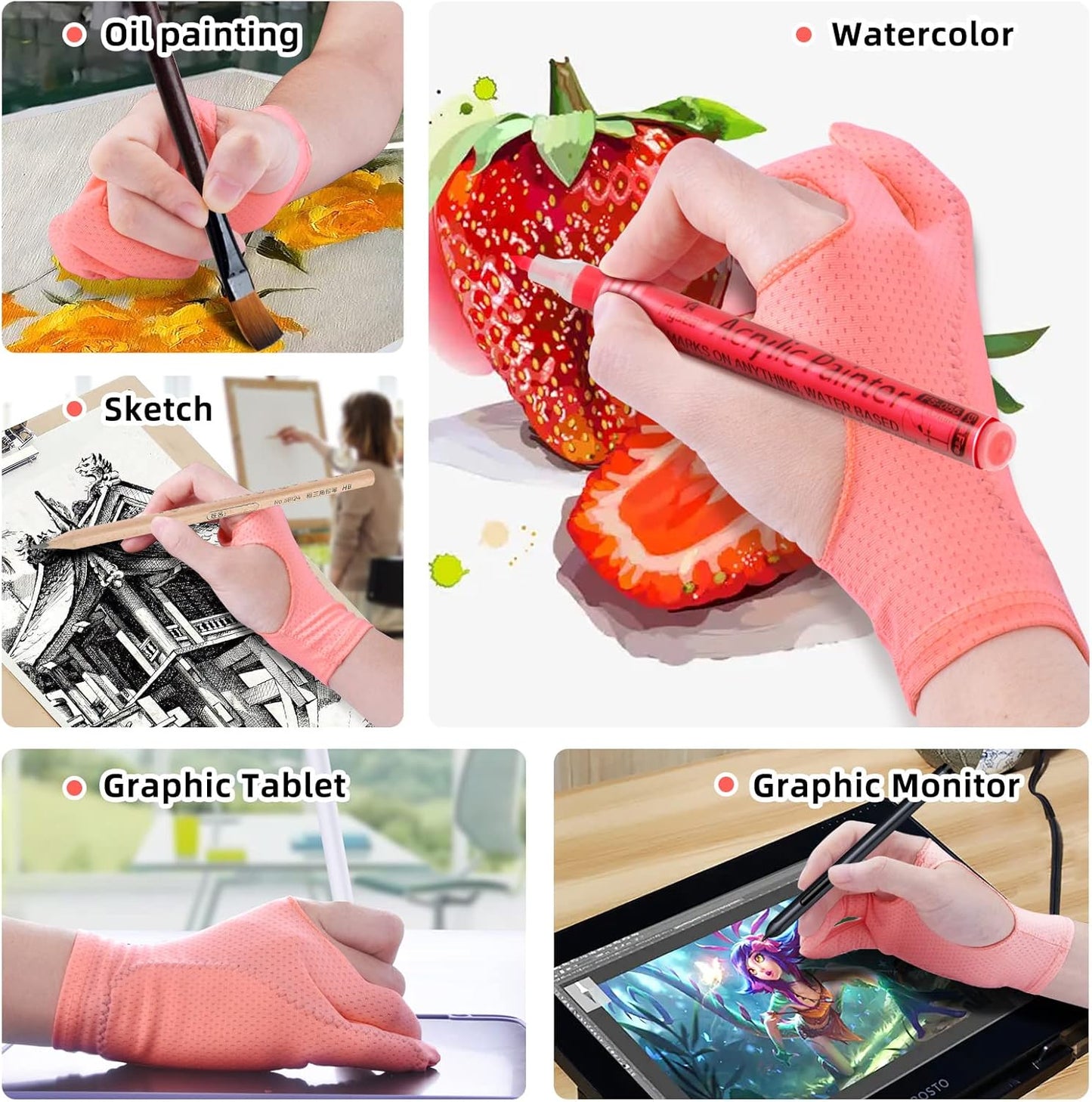 Artist Drawing Glove 3-Layer Palm Rejection [2 Pack Black and Pink] V1258-DP02-C-2959