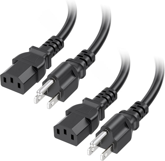 [UL Listed] 2-Pack 16 AWG 3 Prong Computer Power Cord - 10ft, 13A Monitor Power Cord Replacement, AC Cable, V1258-DP02-C-2964