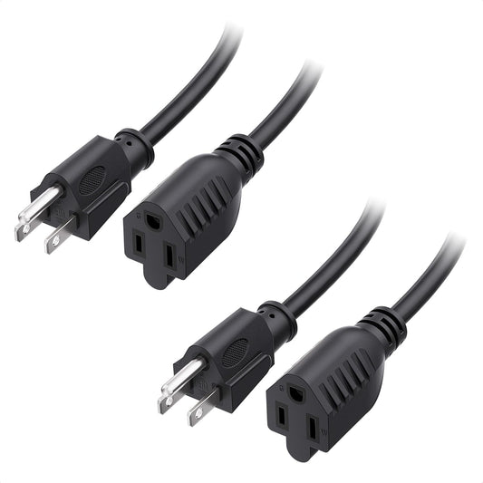 [ETL Listed] 2-Pack 16 AWG Heavy Duty 13A Power Extension Cord - 10ft, 3 Prong Power Cord Extension, NEMA V1258-DP02-C-2965