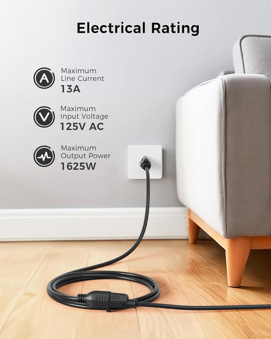 [ETL Listed] 2-Pack 16 AWG Heavy Duty 13A Power Extension Cord - 10ft, 3 Prong Power Cord Extension, NEMA V1258-DP02-C-2965