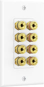 Speaker Wire Wall Plate, Gold Plated Speaker Wall Plate with Banana Plug Binding Post for 4 Speakers, White V1258-DP02-C-2967