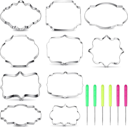 10 Pieces Plaque Frame Cookie Cutter Stainless Steel Biscuit Cutter Fondant Cake Decorating Tools and 6 V1258-DP02-C-297