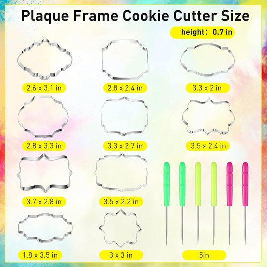 10 Pieces Plaque Frame Cookie Cutter Stainless Steel Biscuit Cutter Fondant Cake Decorating Tools and 6 V1258-DP02-C-297