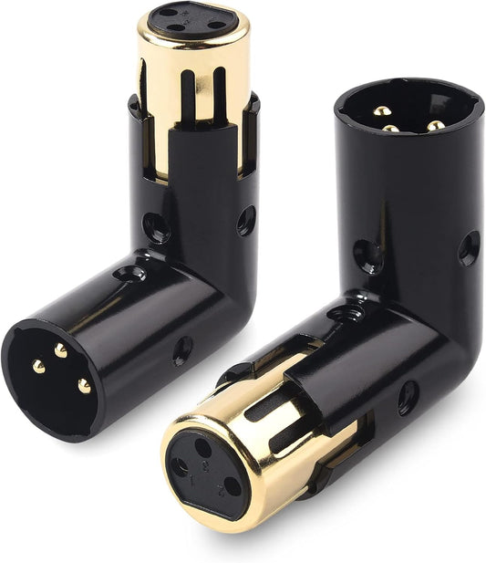2-Pack Adjustable Male to Female Right Angle XLR Adapter in Black (XLR 90 Degree) & 120 Ohm 3-PinXLR V1258-DP02-C-2970