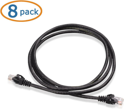 8-Pack Snagless Cat 5e Ethernet Cable - 5ft, Gigabit Cat5e Cable, Cat5e Ethernet Cord, Black V1258-DP02-C-2974
