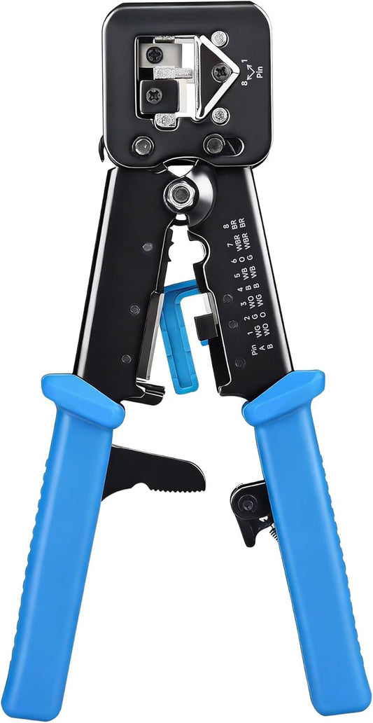 Modular RJ45 Crimp Tool for Pass-Through Connectors (Pass-Through Ethernet Crimper) with Built-in Wire Cutter V1258-DP02-C-2980