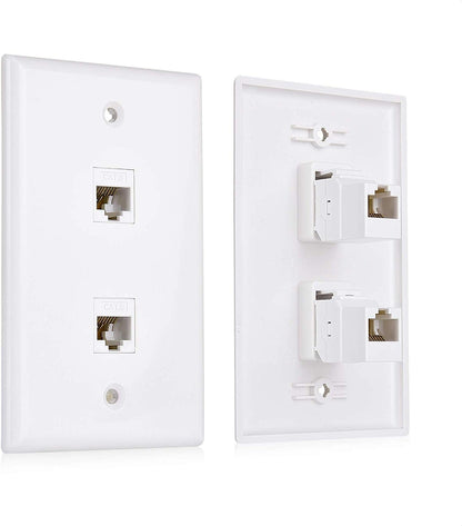 2-Pack 2-Port Ethernet Wall Plate, Cat6 Wall Plate with White RJ45 Keystone Jack, Ethernet Jack Outlet in V1258-DP02-C-2982