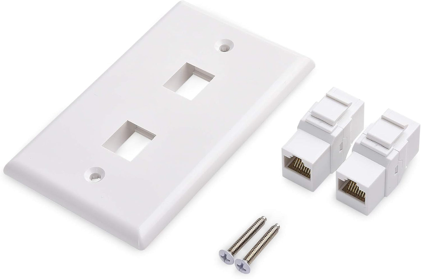2-Pack 2-Port Ethernet Wall Plate, Cat6 Wall Plate with White RJ45 Keystone Jack, Ethernet Jack Outlet in V1258-DP02-C-2982