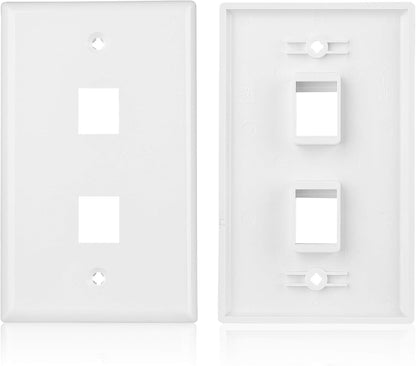 2-Pack 2-Port Ethernet Wall Plate, Cat6 Wall Plate with White RJ45 Keystone Jack, Ethernet Jack Outlet in V1258-DP02-C-2982
