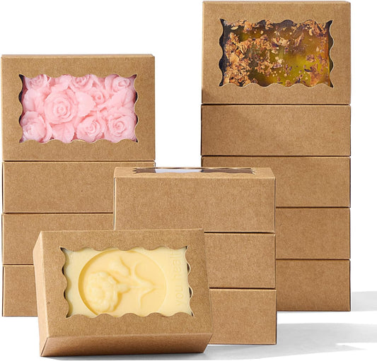 100PCS 3.5x2.36x1.2 inches Brown Soap Boxes with Window - Homemade Soap Packaging, Small Gift Boxes for V1258-DP02-C-2983