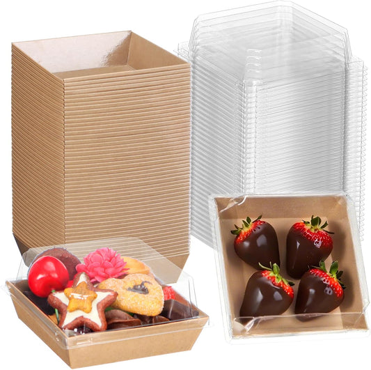 100Pack 4x4x2.5 Inches Charcuterie Boxes with Clear Lids - Bakery, Chocolate Covered Strawberries, Cupcake, V1258-DP02-C-2984