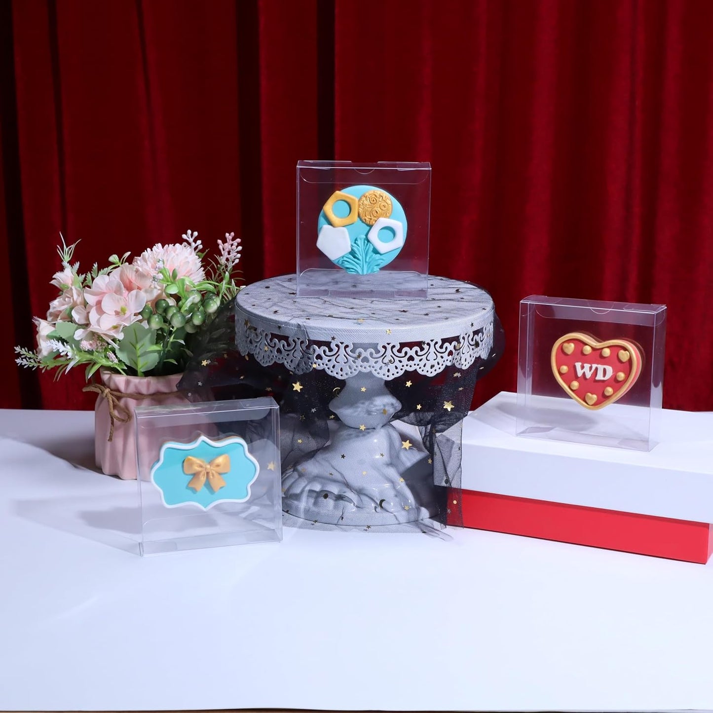 100Pcs Plastic Clear Single Treat Boxes with Full Window - 4x4x1.2inch, Dessert Box for Macarons, Donuts, V1258-DP02-C-2985