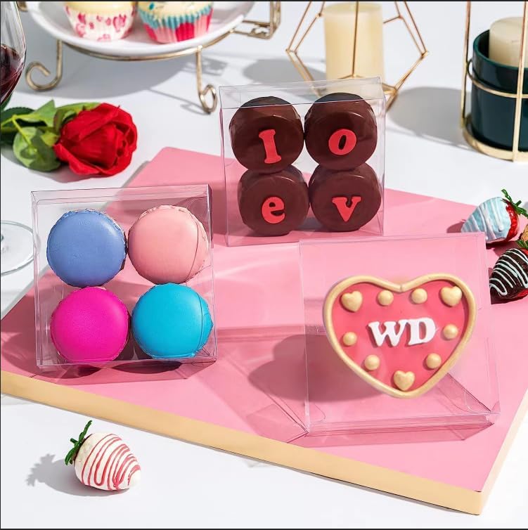100Pcs Plastic Clear Single Treat Boxes with Full Window - 4x4x1.2inch, Dessert Box for Macarons, Donuts, V1258-DP02-C-2985