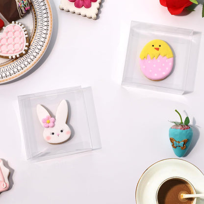 100Pcs Plastic Clear Single Treat Boxes with Full Window - 4x4x1.2inch, Dessert Box for Macarons, Donuts, V1258-DP02-C-2985