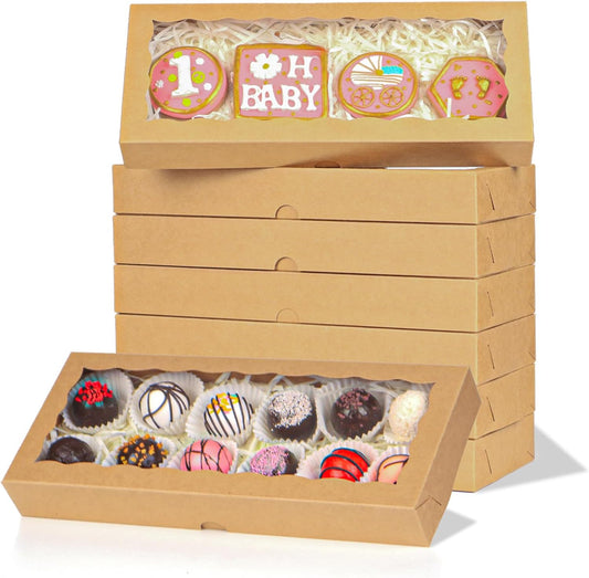 50pcs 12x5x1.5Inches Brown Cookies Boxes. with Window Bakery Boxes Chocolate Truffle Boxes Macaron Boxes V1258-DP02-C-2987