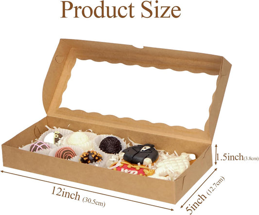 50pcs 12x5x1.5Inches Brown Cookies Boxes. with Window Bakery Boxes Chocolate Truffle Boxes Macaron Boxes V1258-DP02-C-2987