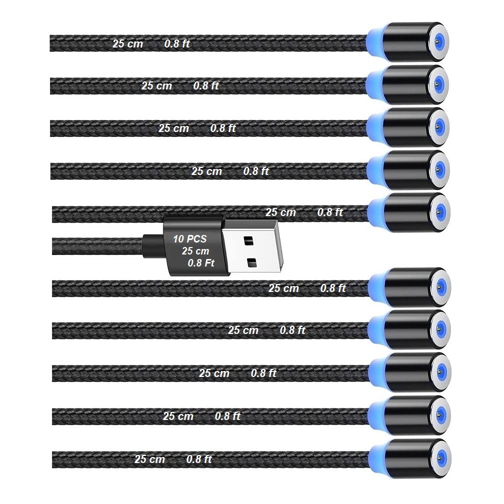 Magnetic Charging Cable 10pcs,Just Short USB Cables No Magnetic Charging Tips,[0.6~0.8ft/20~25cm,2.4 A Max) i V1258-DP02-C-2989
