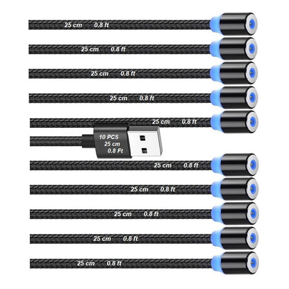 Magnetic Charging Cable 10pcs,Just Short USB Cables No Magnetic Charging Tips,[0.6~0.8ft/20~25cm,2.4 A Max) i V1258-DP02-C-2989