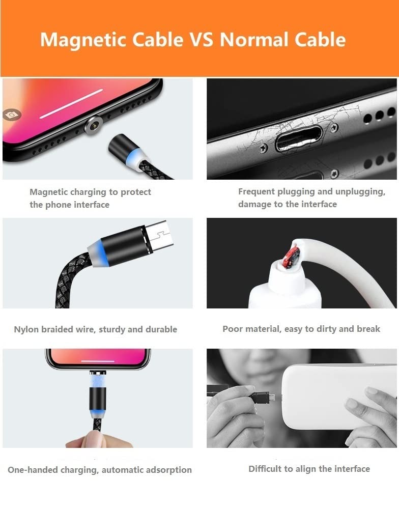 Magnetic Charging Cable 10pcs,Just Short USB Cables No Magnetic Charging Tips,[0.6~0.8ft/20~25cm,2.4 A Max) i V1258-DP02-C-2989