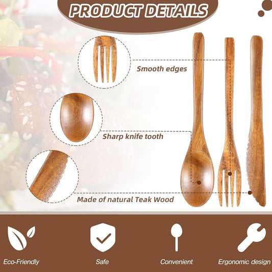 12 Pcs Wooden Utensils for Eating Set Wooden Spoon Fork Knife Cutlery Set Kitchen Wood Utensils Dinner V1258-DP02-C-299