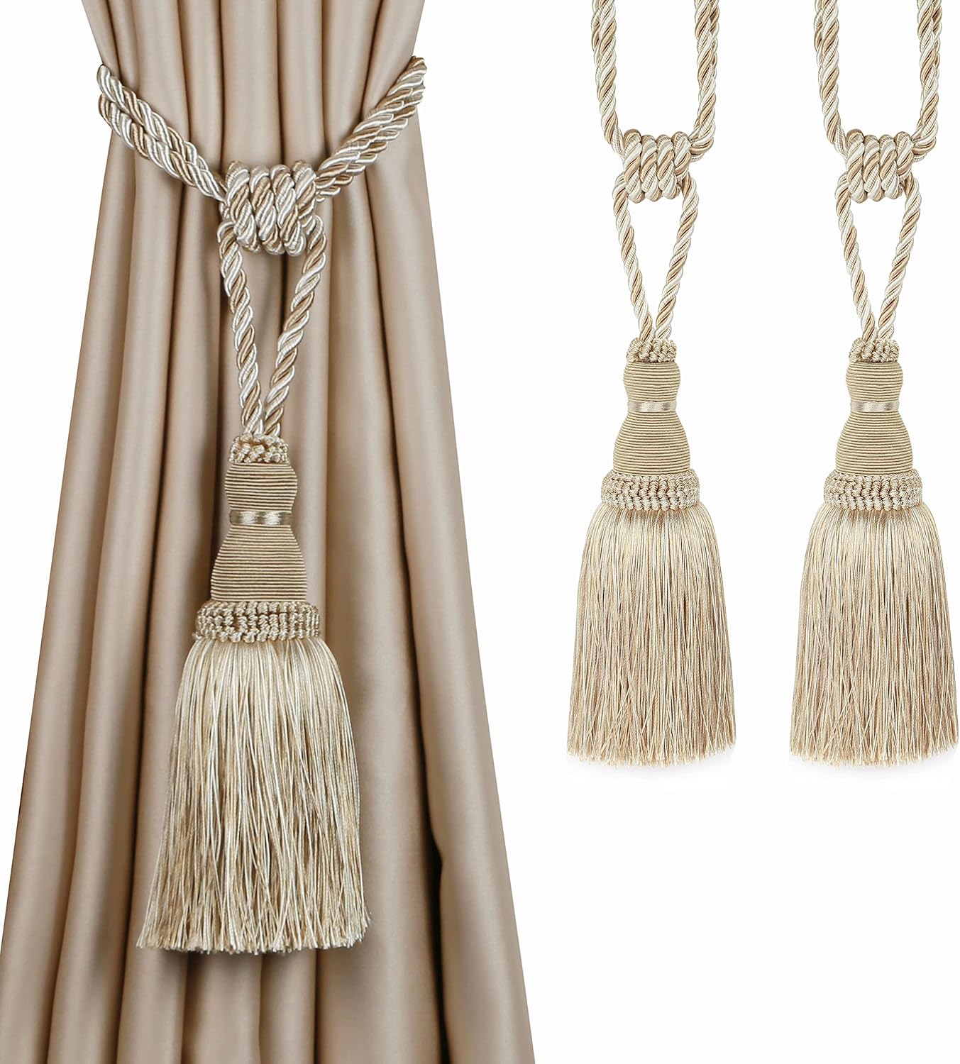 2 Pack Curtain Tiebacks Tassel Drapery Tie-Backs Rope Handmade Holdbacks Home Office Hotel Decorative (Mix V1258-DP02-C-3029