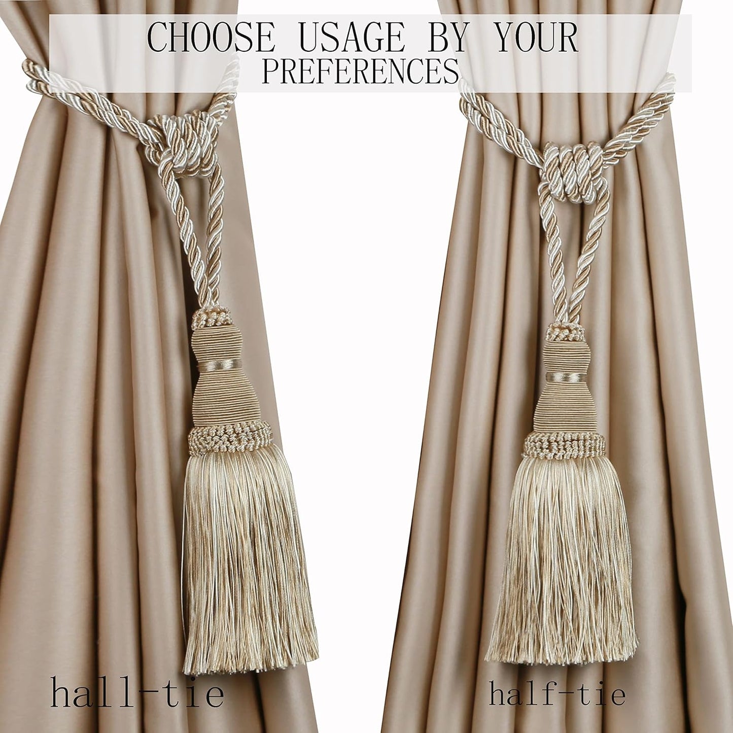2 Pack Curtain Tiebacks Tassel Drapery Tie-Backs Rope Handmade Holdbacks Home Office Hotel Decorative (Mix V1258-DP02-C-3029