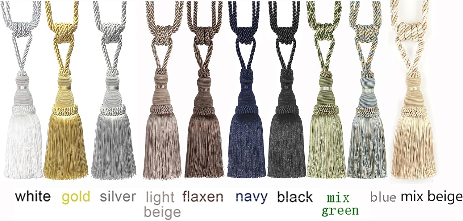2 Pack Curtain Tiebacks Tassel Drapery Tie-Backs Rope Handmade Holdbacks Home Office Hotel Decorative (Mix V1258-DP02-C-3029