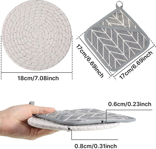 7 Pieces Square Pot Holders Washable Heat Resistant Pocket Mitt with Hanging Loop and Round Thread Weave V1258-DP02-C-303