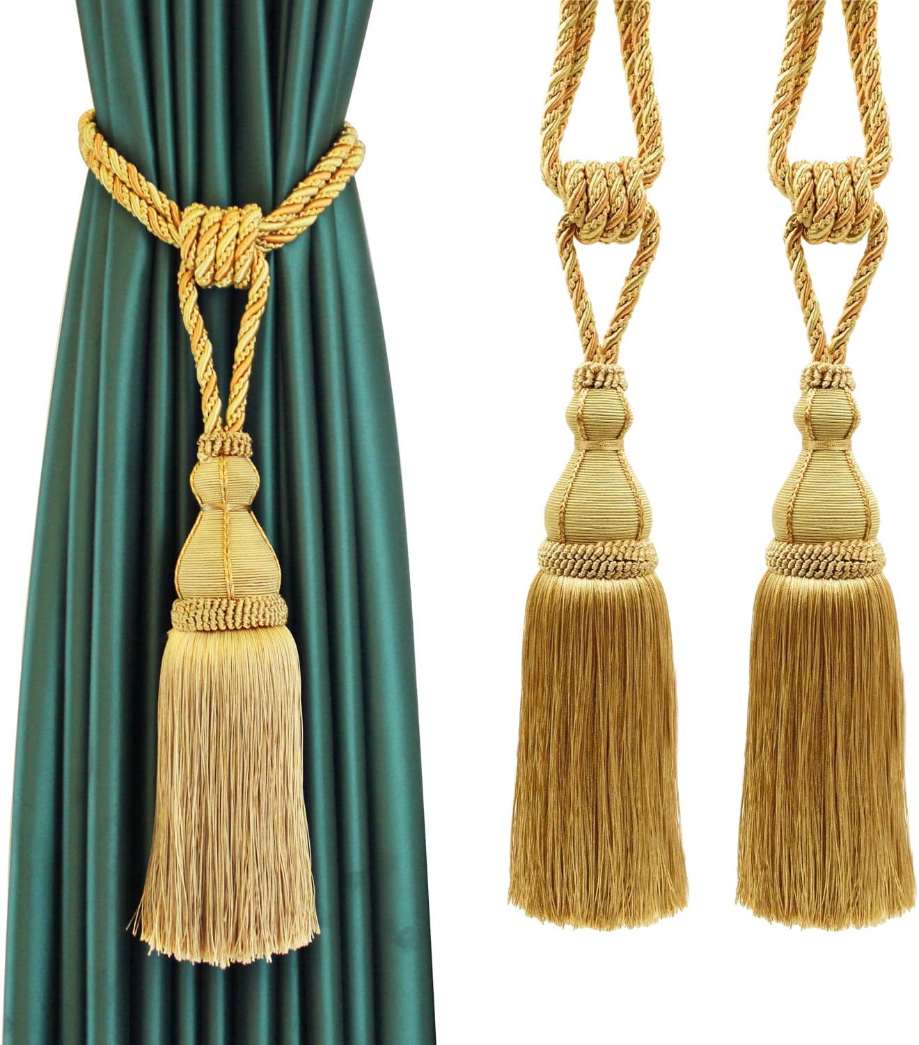 2 Pack Tassel Curtain Tiebacks Holdback Large Handmade Drapery Tie-Backs Rope Home Office Hotel Elegant V1258-DP02-C-3031