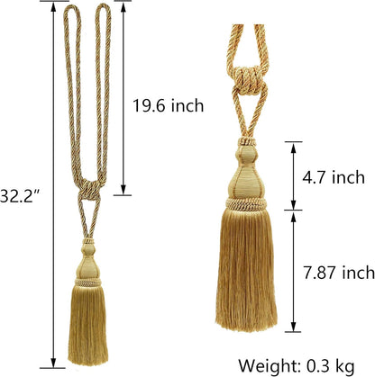 2 Pack Tassel Curtain Tiebacks Holdback Large Handmade Drapery Tie-Backs Rope Home Office Hotel Elegant V1258-DP02-C-3031