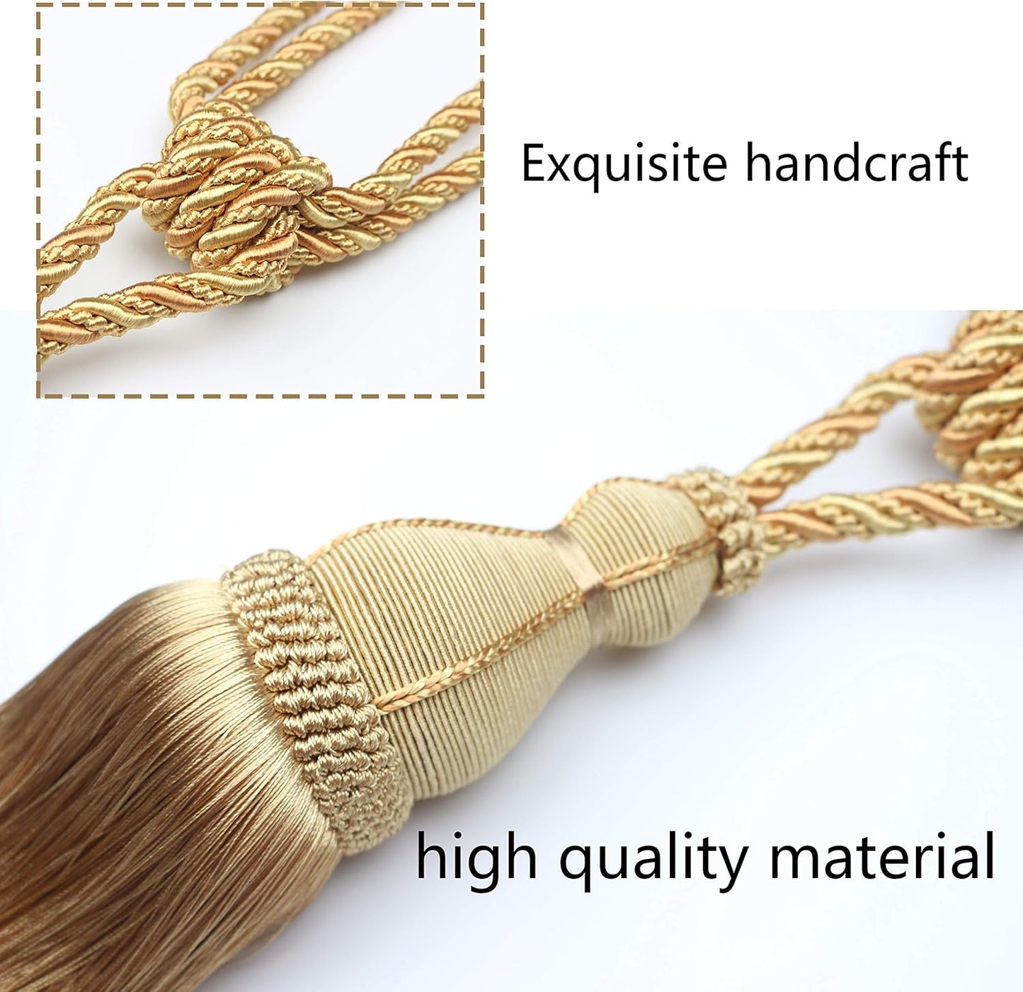 2 Pack Tassel Curtain Tiebacks Holdback Large Handmade Drapery Tie-Backs Rope Home Office Hotel Elegant V1258-DP02-C-3031
