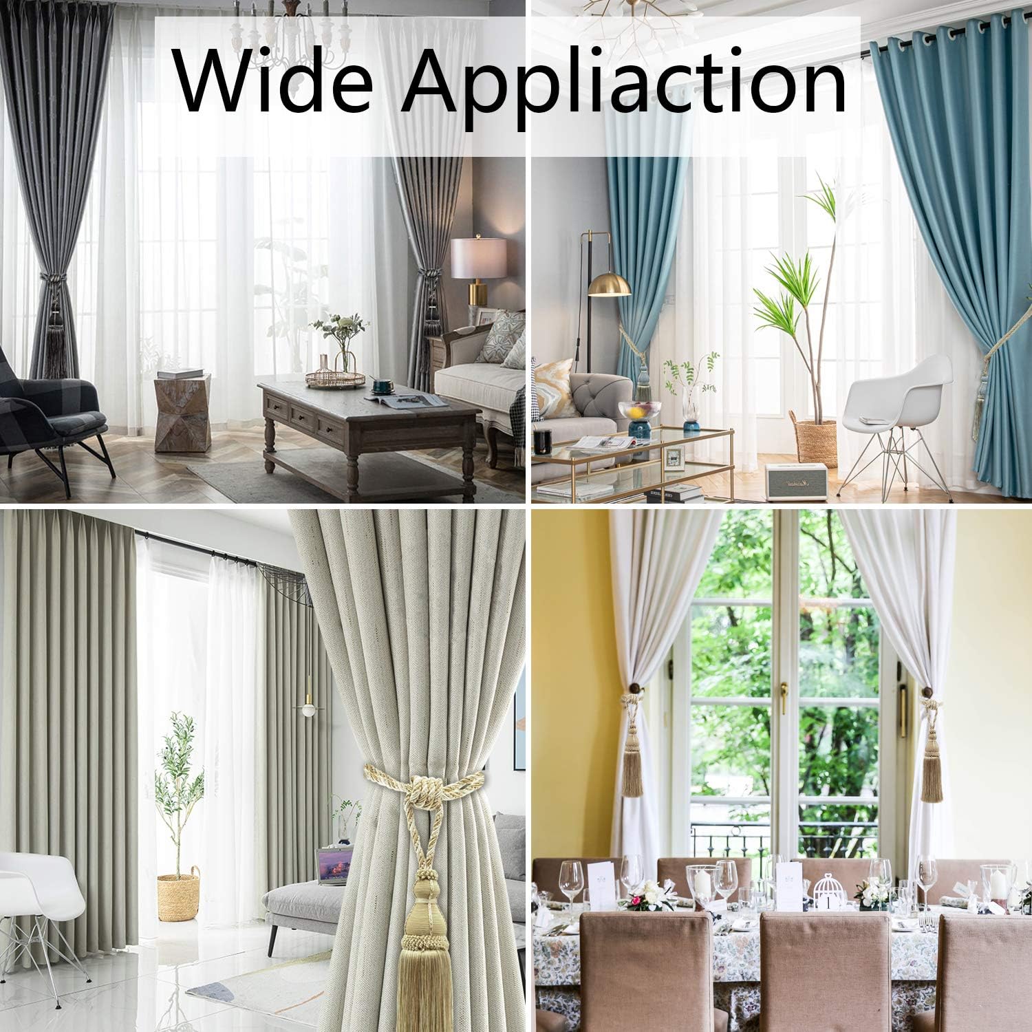 2 Pack Tassel Curtain Tiebacks Holdback Large Handmade Drapery Tie-Backs Rope Home Office Hotel Elegant V1258-DP02-C-3031