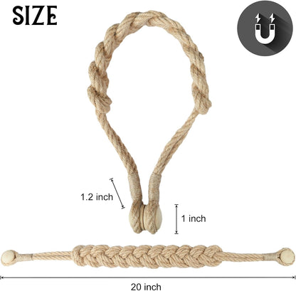 Jute Curtain Tiebacks Magnetic Woven Curtain Holdback Drapery Tie-Back (Jute-2Pack) V1258-DP02-C-3032