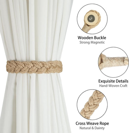 Jute Curtain Tiebacks Magnetic Woven Curtain Holdback Drapery Tie-Back (Jute-2Pack) V1258-DP02-C-3032