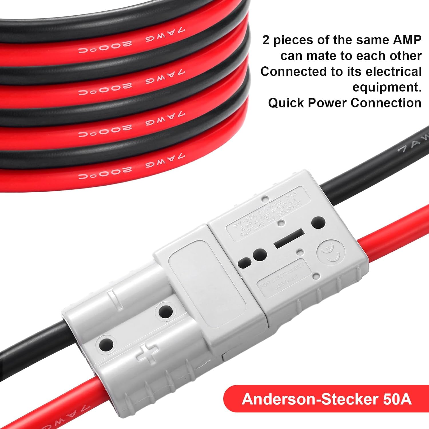 4 Pcs Battery Quick Connector with Copper Ring Compatible with Anderson 50A Winch Power Cable for Lifepo4 V1258-DP02-C-3036