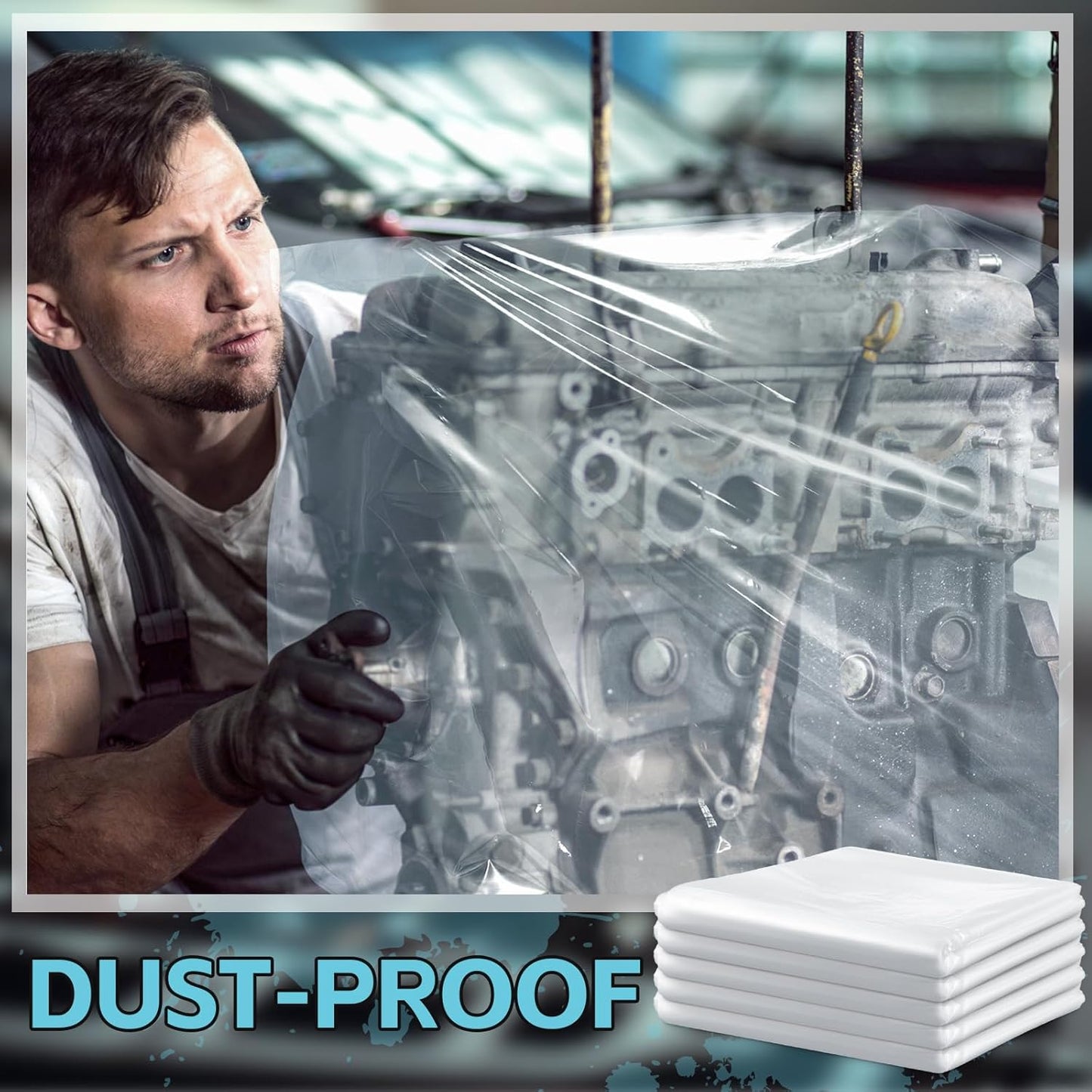 10 Pcs Engine Storage Bags Bulk Plastic Clear Engine Bag Covers Waterproof for Engine Protection, 39.4 x 47.2 V1258-DP02-C-3037