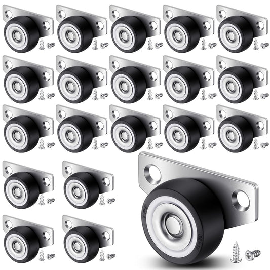 20 Set 1.25 Inch Small Side Mount Caster Wheels Little Drawer Rollers Mini Low Profile Casters Non Swivel V1258-DP02-C-3040