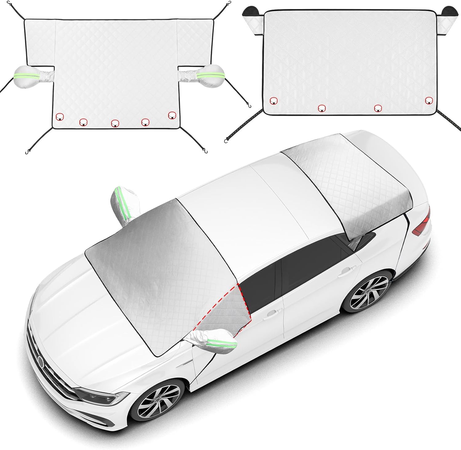 2 Piece Car Windshield Sunshade Set, Front & Rear Window Sun Shade with Magnetic Edges and Side Mirror V1258-DP02-C-3076