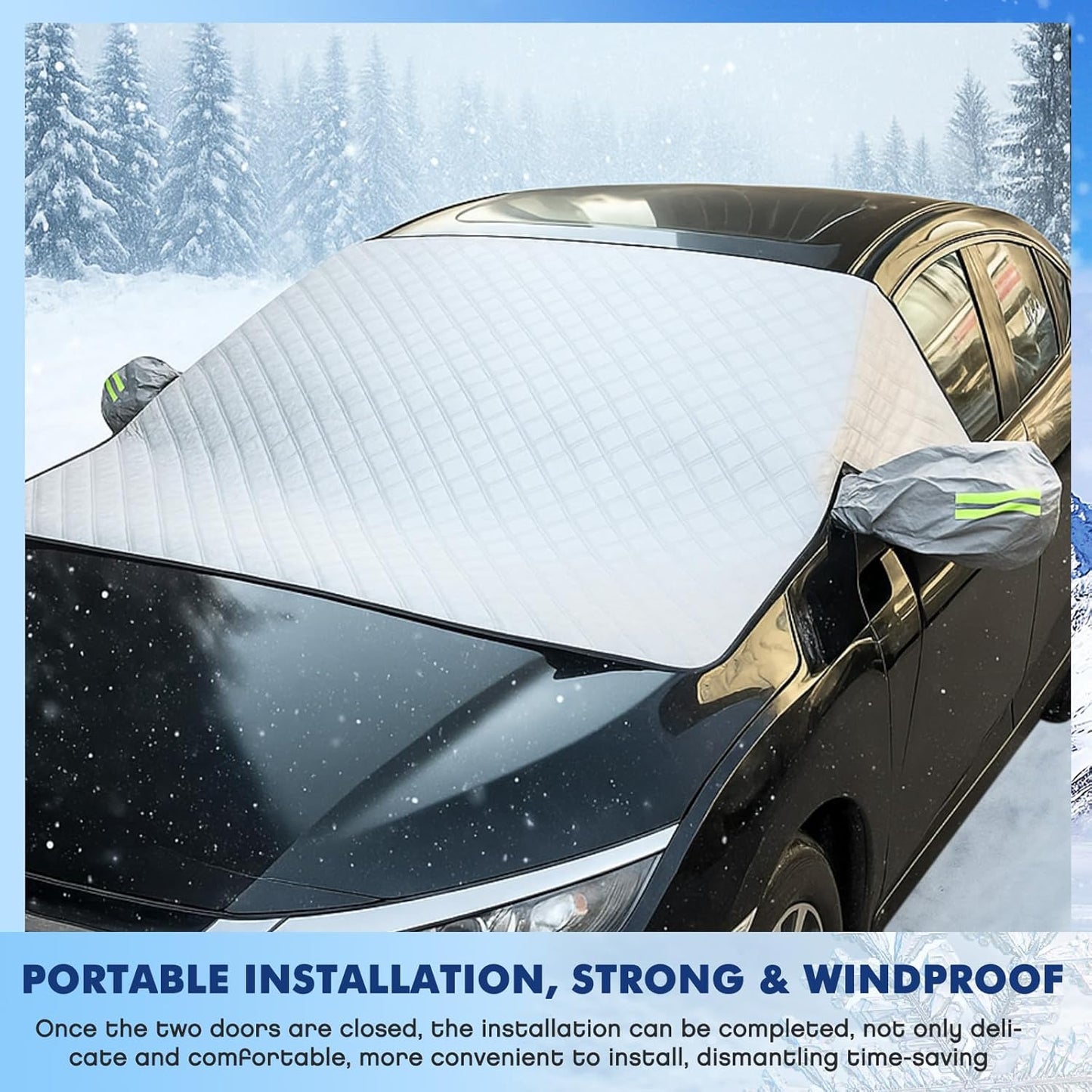 2 Piece Car Windshield Sunshade Set, Front & Rear Window Sun Shade with Magnetic Edges and Side Mirror V1258-DP02-C-3076