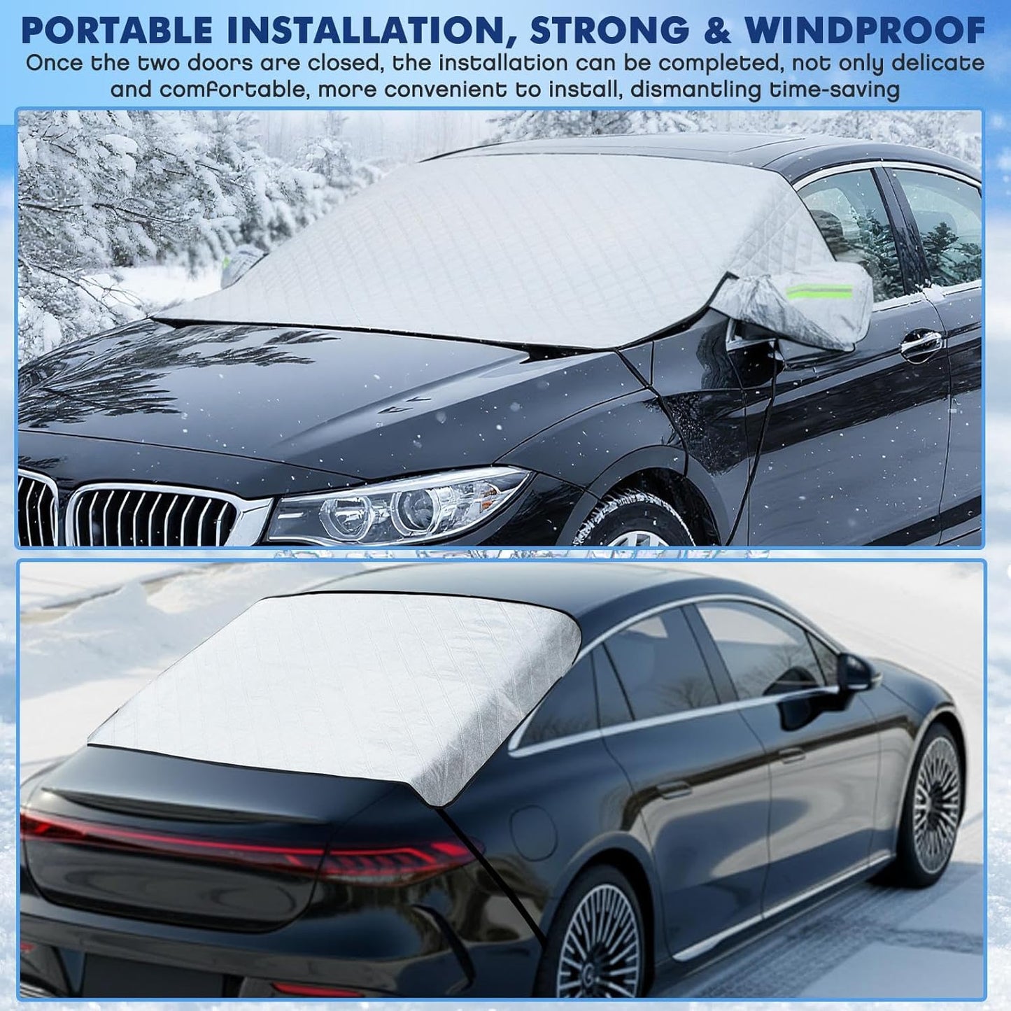 2 Piece Car Windshield Sunshade Set, Front & Rear Window Sun Shade with Magnetic Edges and Side Mirror V1258-DP02-C-3076