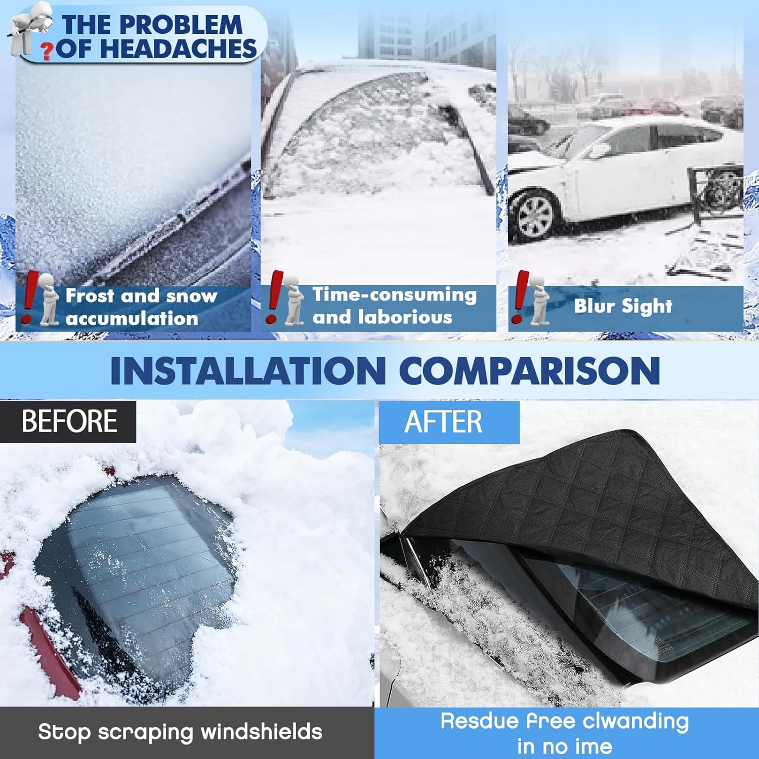 2 Piece Car Windshield Sunshade Set, Front & Rear Window Sun Shade with Magnetic Edges and Side Mirror V1258-DP02-C-3076